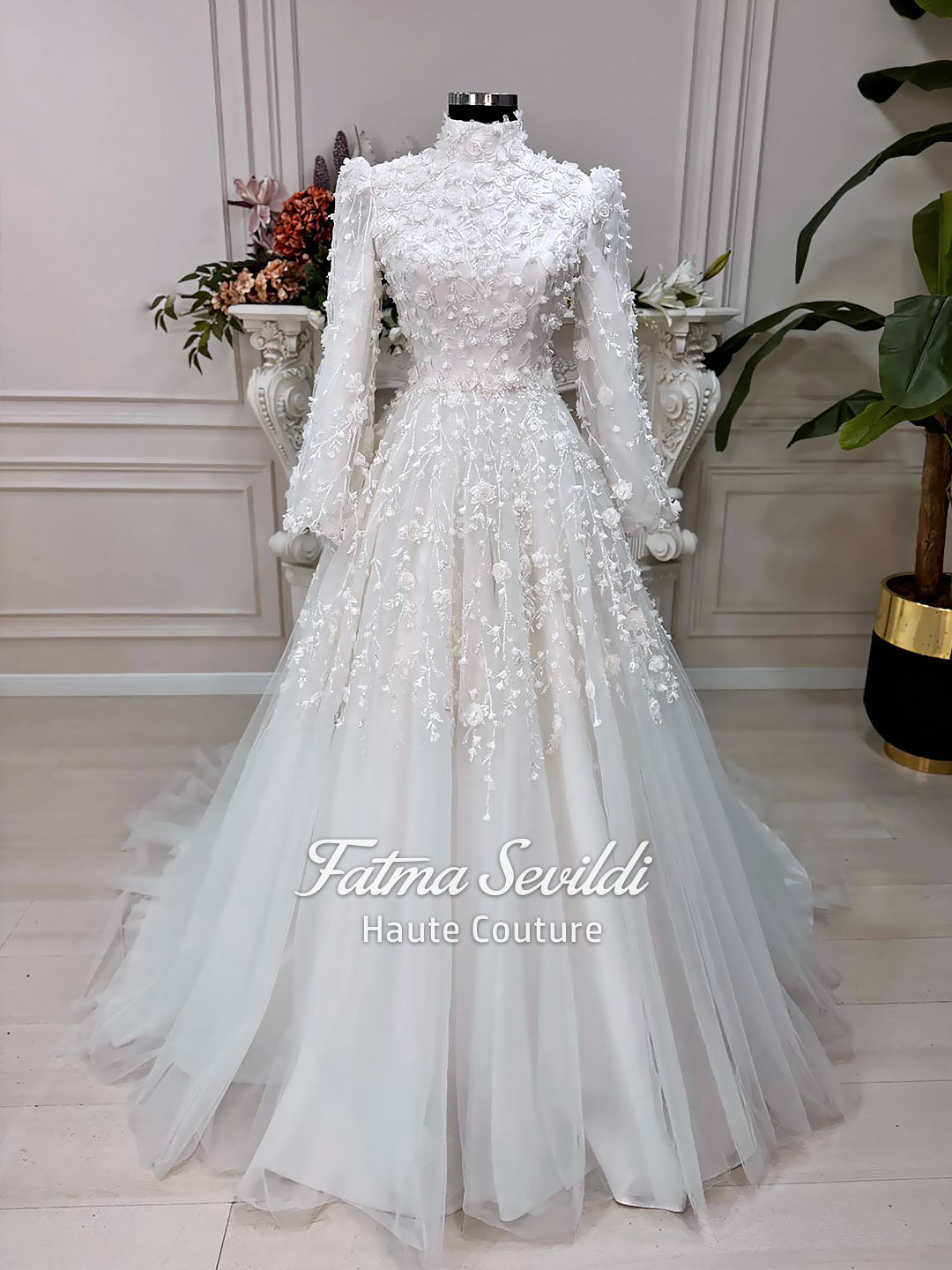 knee length dresses for ladies Minimalist Mermaid Wedding Dress with Long Sleeves & 3D Floral Brooch –  Think Bridal main image 1