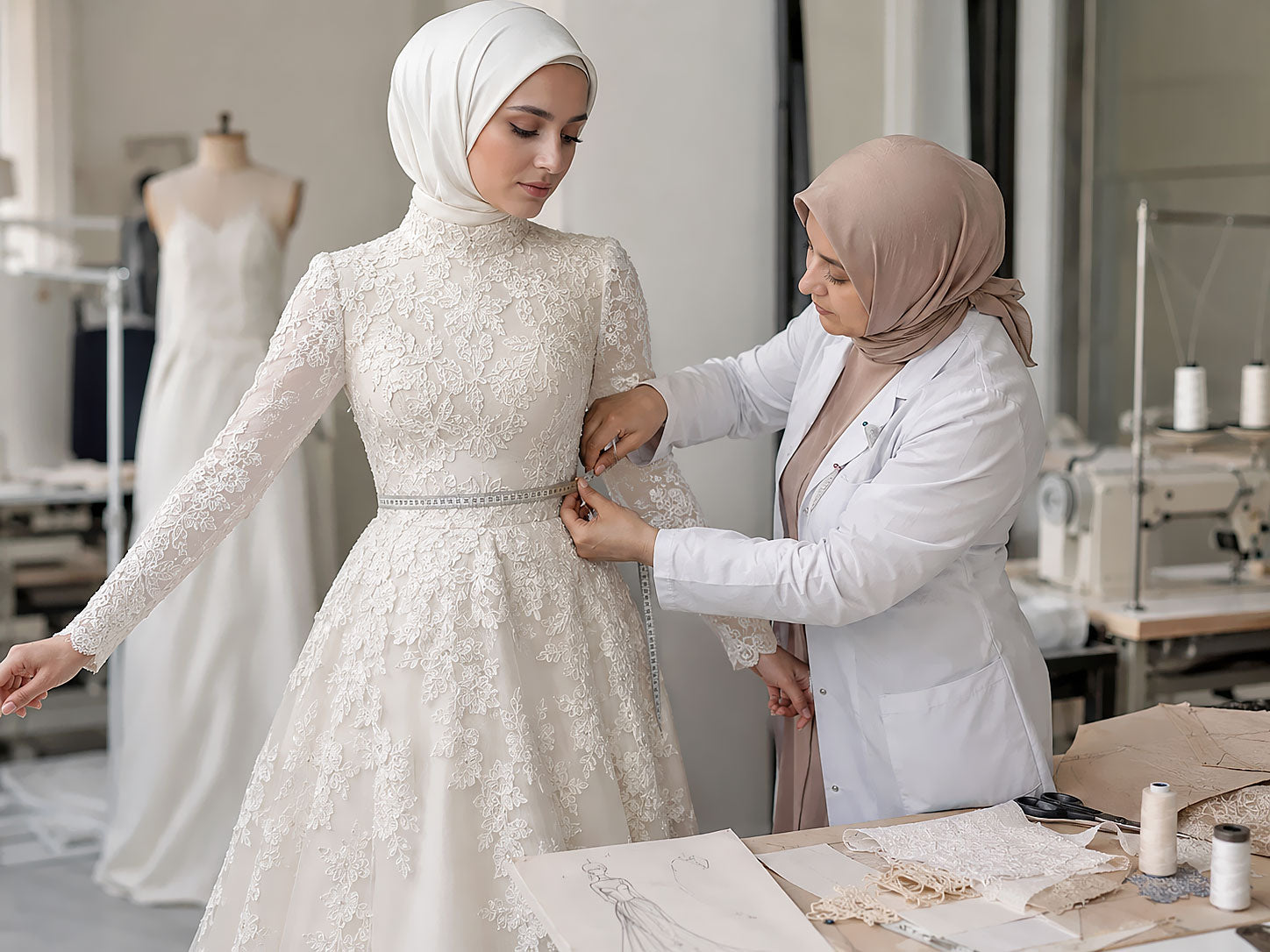 How Made-to-Measure Hijab Wedding Dresses Work (Step-by-Step Couture Process)