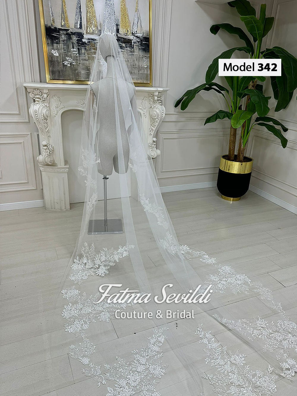 PART3 beaded lace edge cathedral bridal veil with floral embroidery