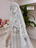 Delicate PART3 beaded lace cathedral bridal veil with floral embroidery on mannequin