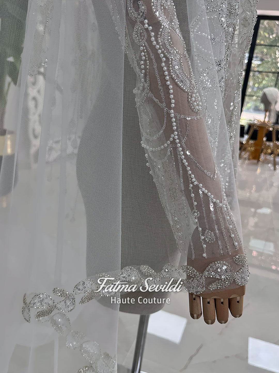 Detachable Beaded Wedding Sleeves with Optional Lace Veil, Luxury Modest Bridal Accessories