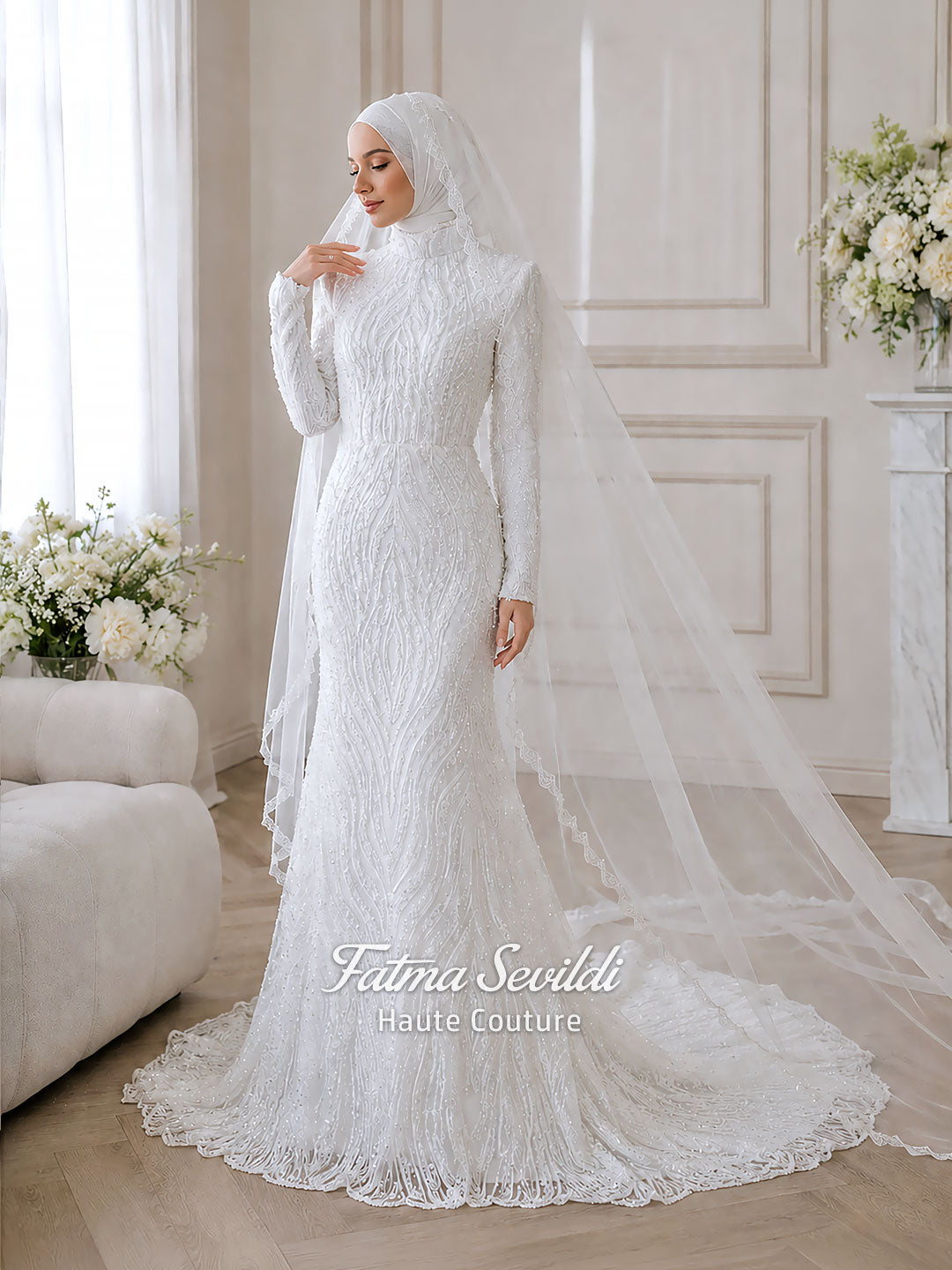 islamic bride dress Elegant High Neck Long Sleeve Lace Muslim Wedding Appliques Fashion Element Looking for Modest and all