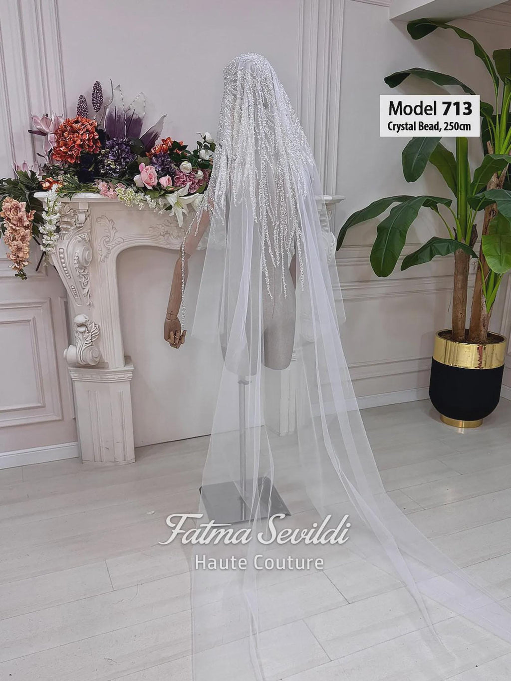 PART9 cathedral beaded lace bridal veil with sheer tulle and crystals