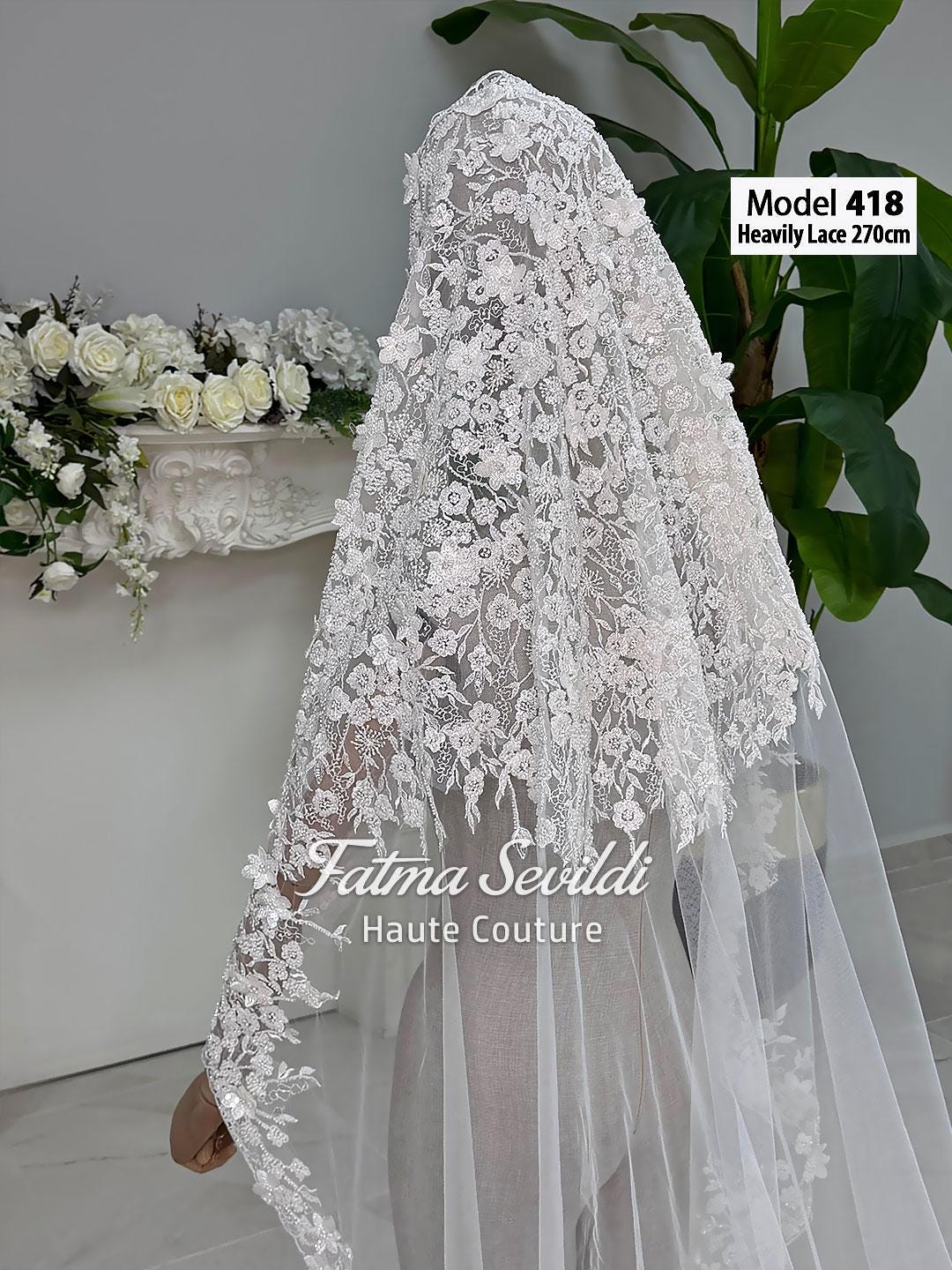 PART11 Lace Edge Cathedral Hijab Veil model 418 with floral embroidery
