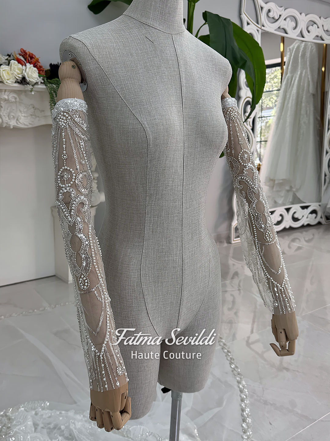 Detachable Beaded Wedding Sleeves with Optional Lace Veil, Luxury Modest Bridal Accessories