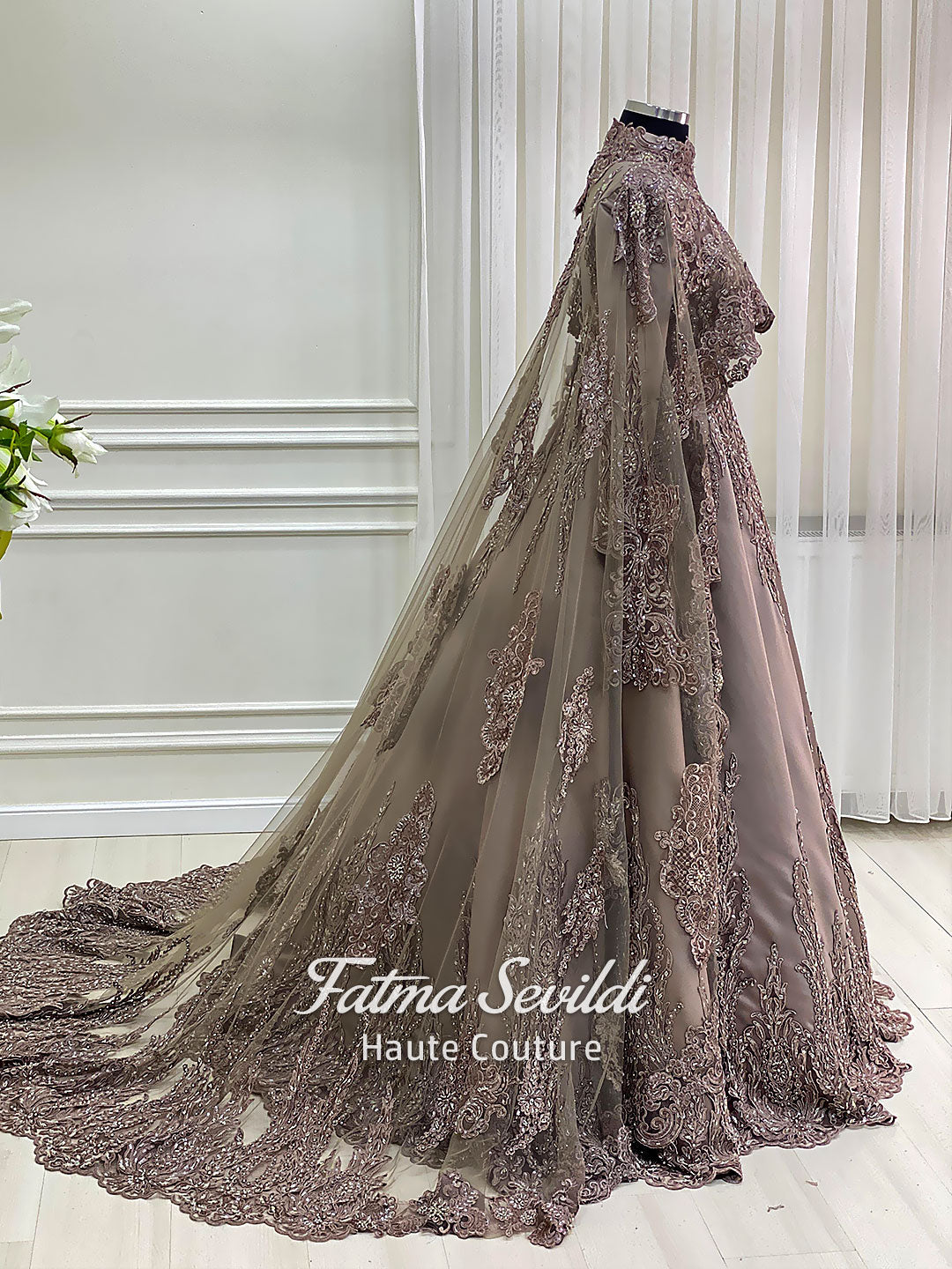 hijab dresses for engagement Dress with Long Cloak, Beaded Lace Ballgown, Custom Hijab Bridal 48 / White Cup:C Black Satin Backless Dress Prom A Line Prom YGroup_sonella-lace-halter-mini-dress
