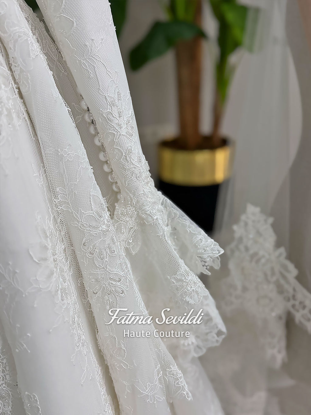 Luxury hijab wedding dress with A-line silhouette, beaded lace detailing and cathedral lace veil, modest long sleeve bridal gown for Muslim bride