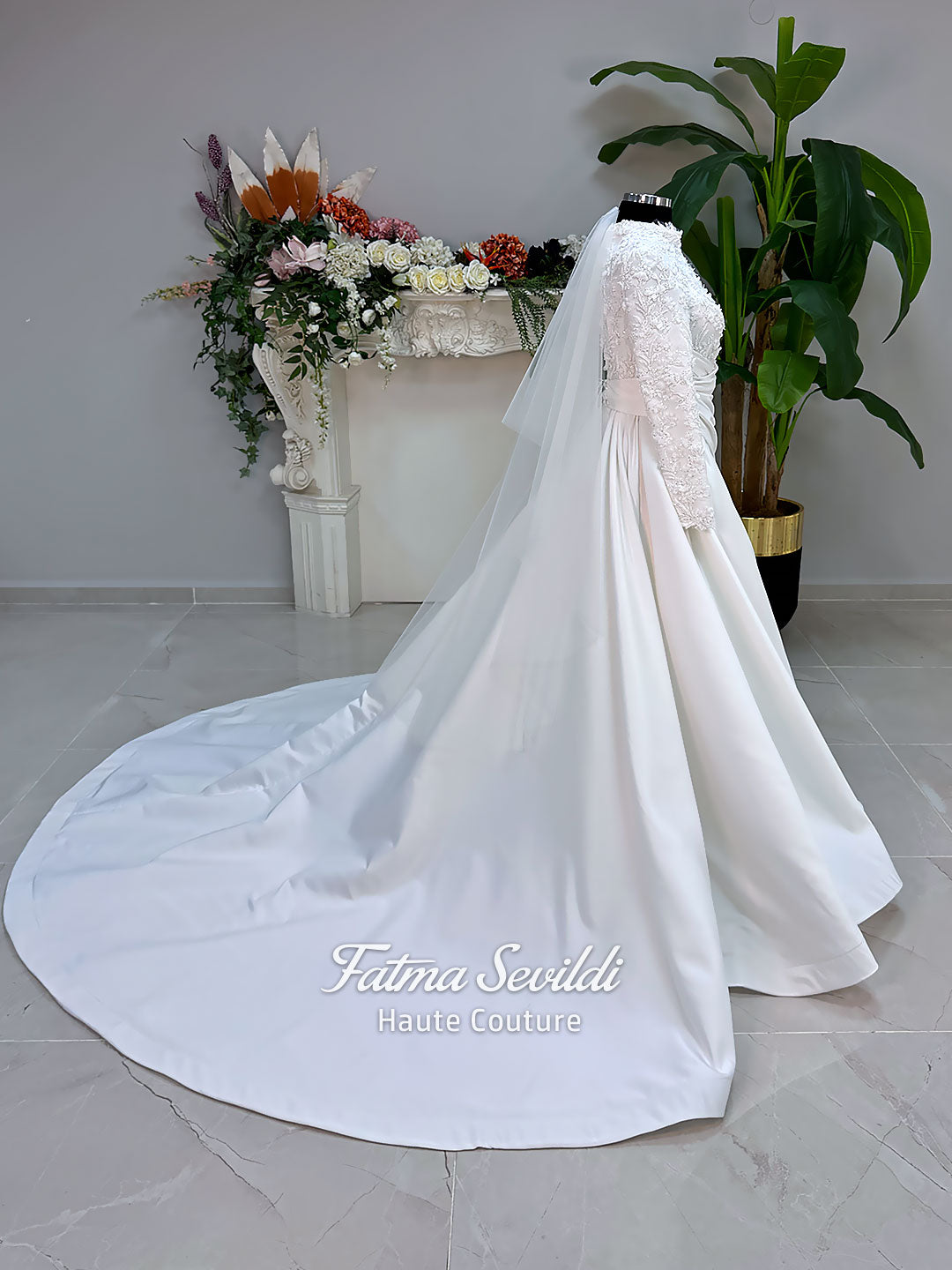 islamic marriage dress 3D Floral Lace Hijab Wedding | Custom Satin A-Line Modest Bridal Gown Veil Option:No Spring 2025 Style Guide: How To coverage occasion wear