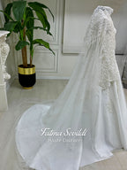 3D Lace Muslim Wedding Dress, Beaded Long Sleeve Modest Bridal Gown