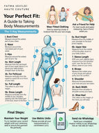 Light blue illustrated female mannequin with measurement points for veiled hijab wedding dress fitting