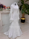 Veiled Hijab beaded lace high neck long sleeve mermaid wedding gown