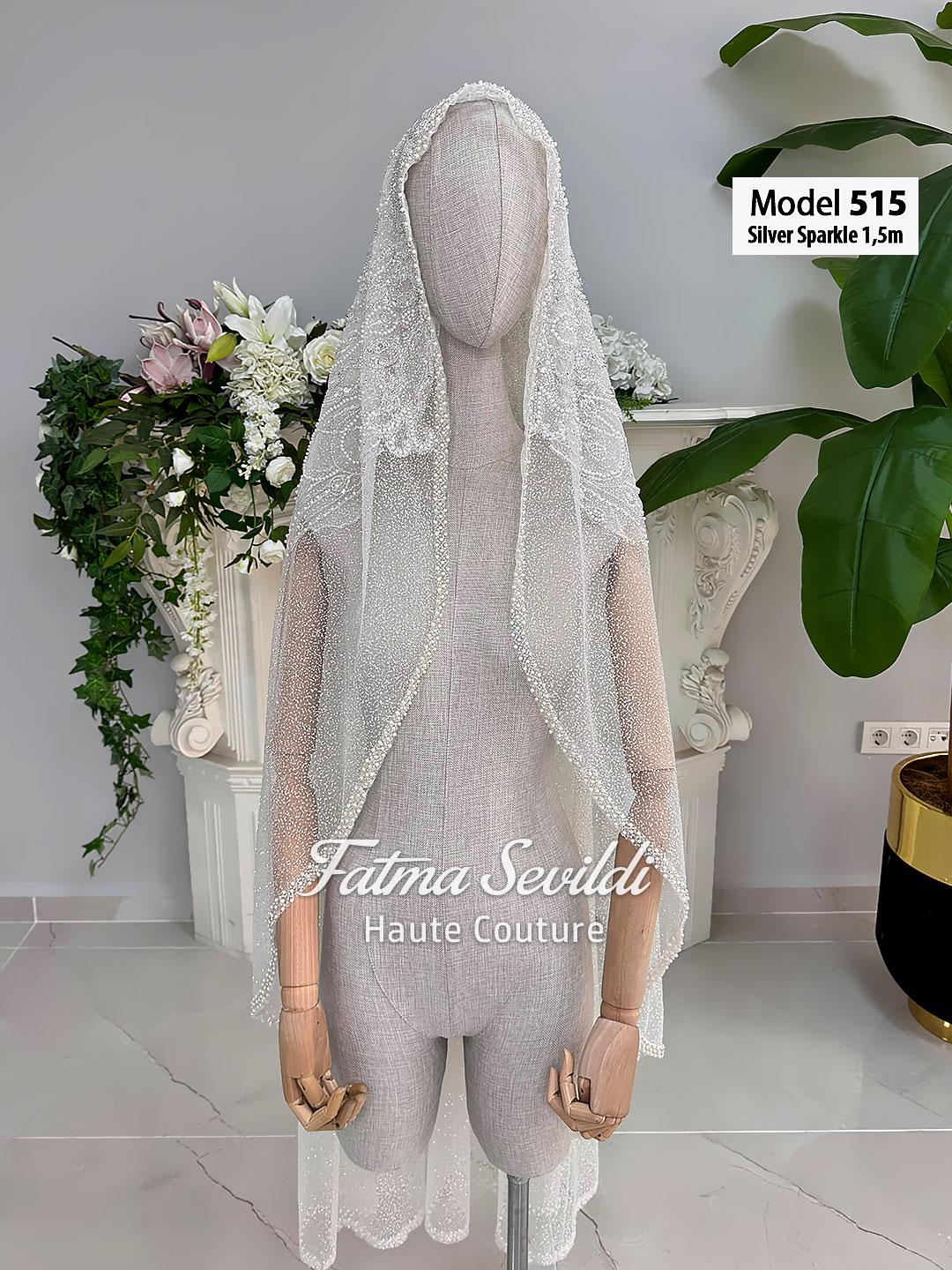 Silver sparkle veil model 515 with beaded lace and shimmering fabric