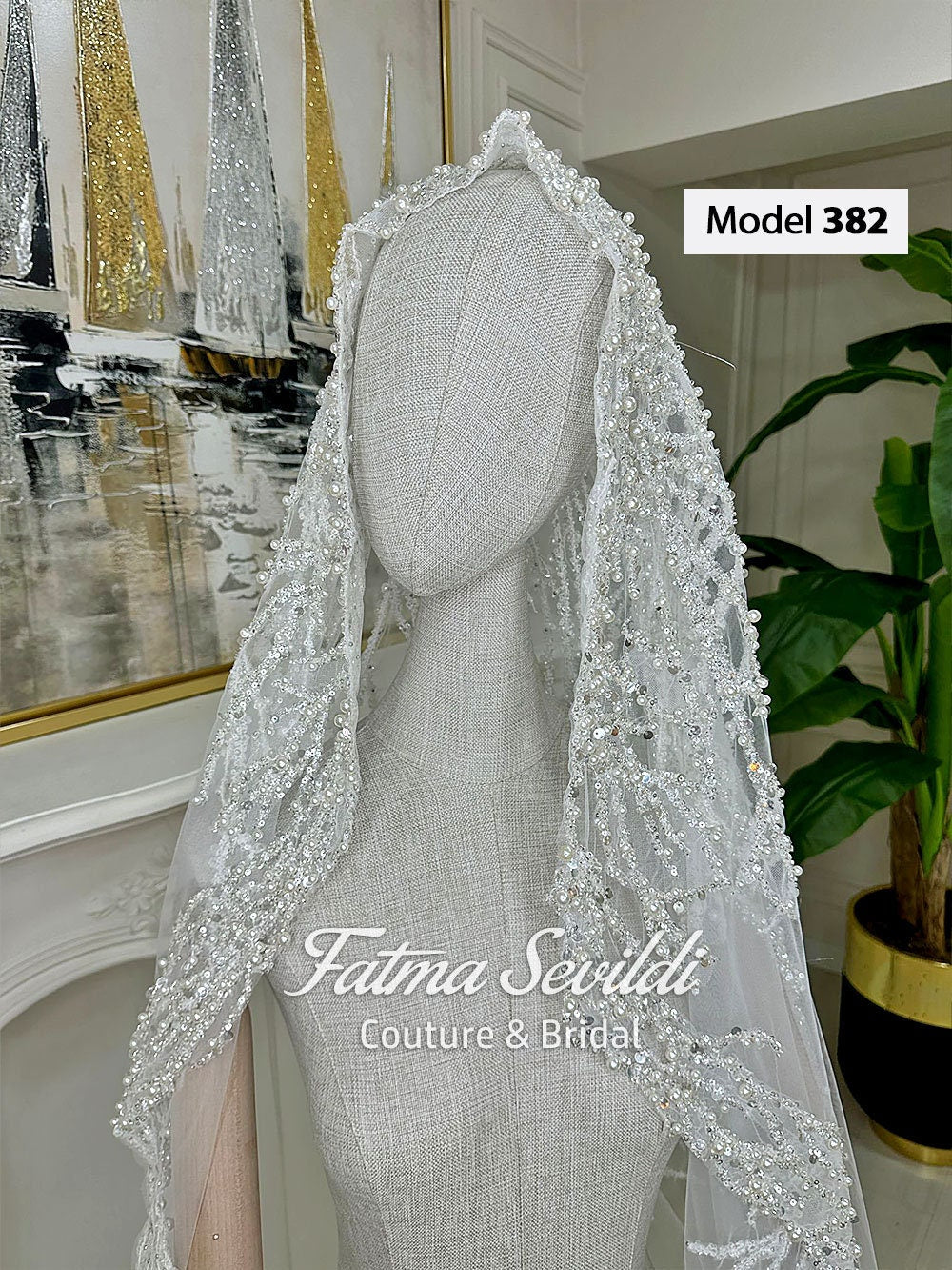 Delicate hand-sewn beaded lace mantilla cathedral veil for bridal luxury