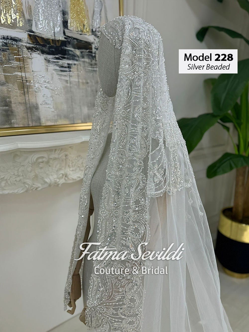 PART4 cathedral beaded lace bridal veil with hand-sewn applique