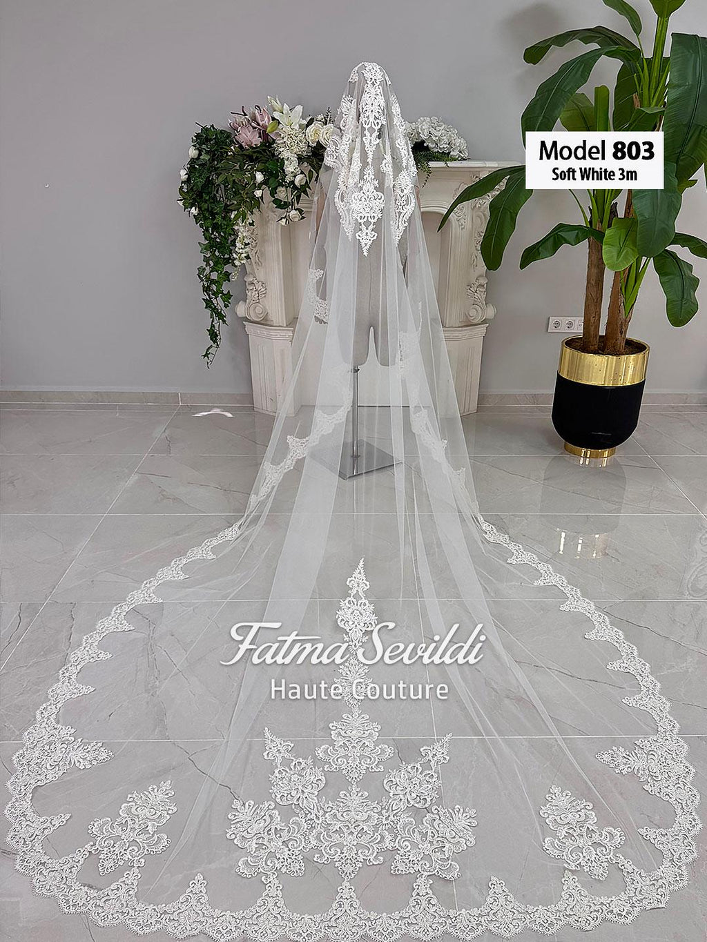 PART12 hand-sewn beaded lace 3m cathedral veil, modest bridal hijab-ready