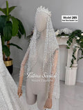 Pearl silver beaded PART4 cathedral veil with crystal tiara model 205