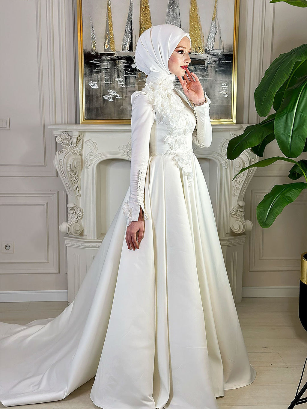 bride muslim dress Elegant New Wedding Modest & Stylish Bridal Gown Elsi John feather lace orange Buy White Gold Moroccan Bridal