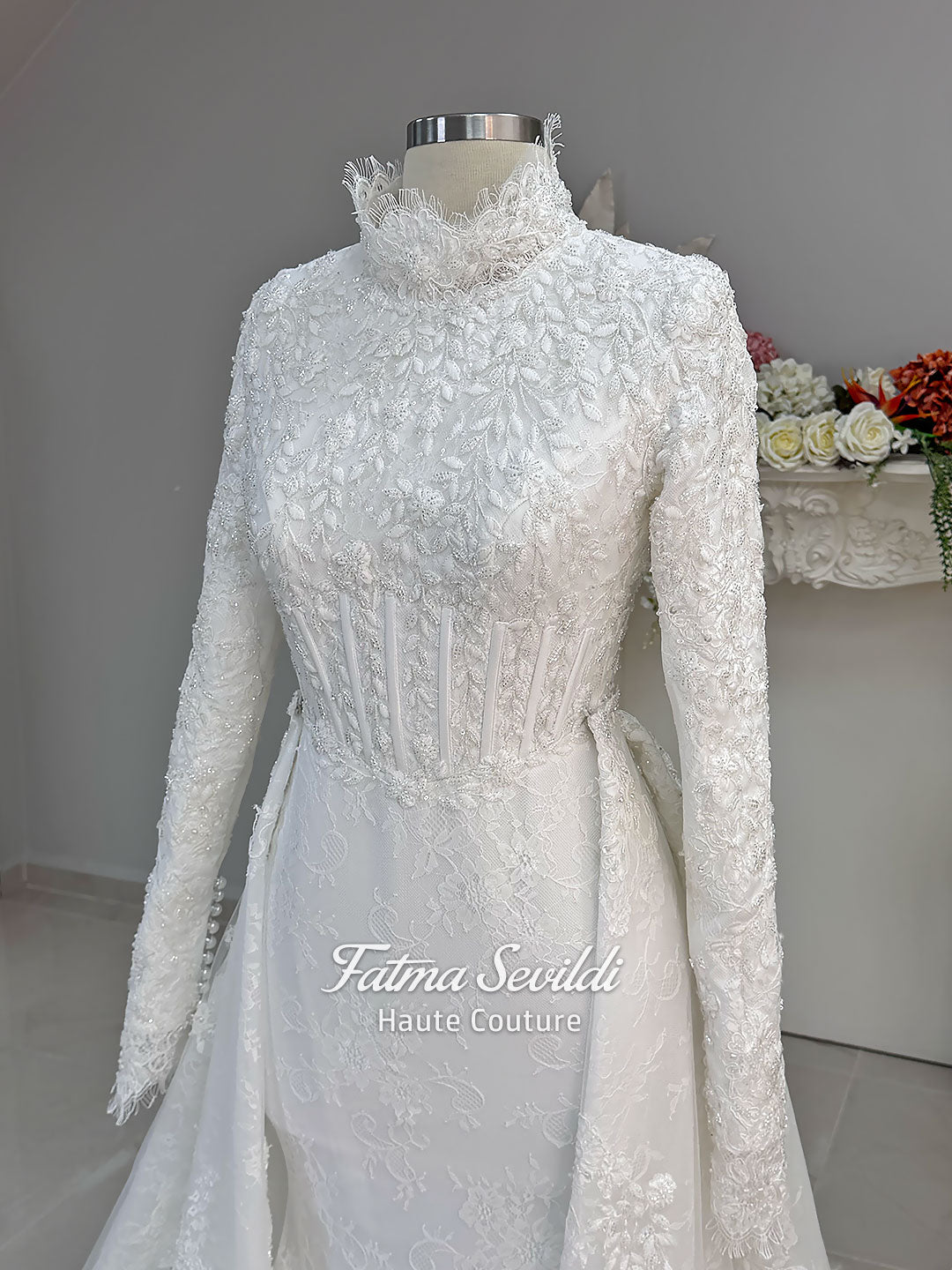 Hijab Wedding Dress, Veiled Detachable Mermaid Skirt Luxury Modest Mus – Fatma Sevildi Couture Hijab Wedding Dress, Veiled Detachable Mermaid Skirt Luxury Modest Mus – Fatma Sevildi Couture