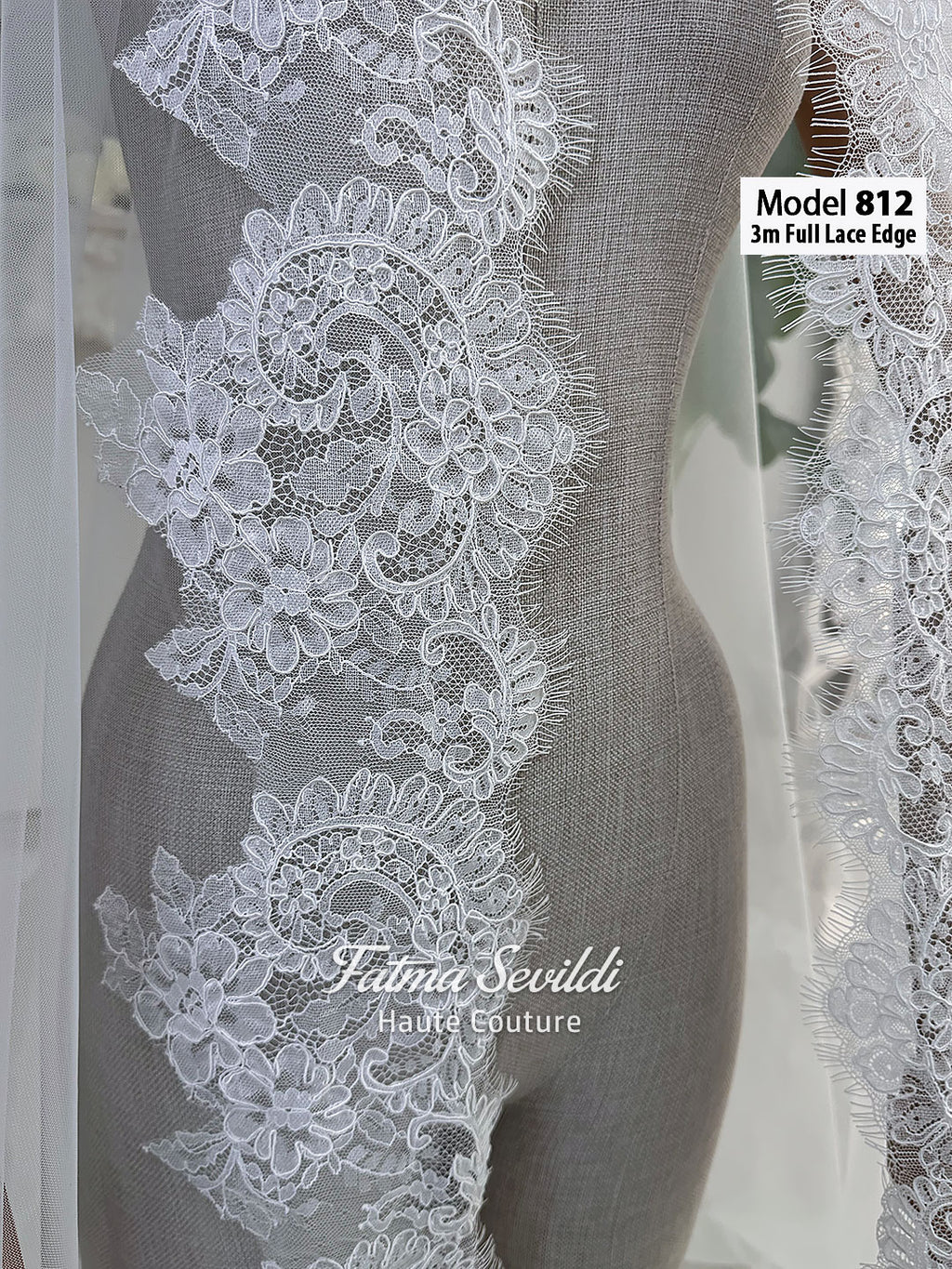 White A-line satin hijab wedding dress with long sleeves, high neckline, floral appliqué embroidery and an included premium lace mantilla veil for a modest Muslim bridal look.