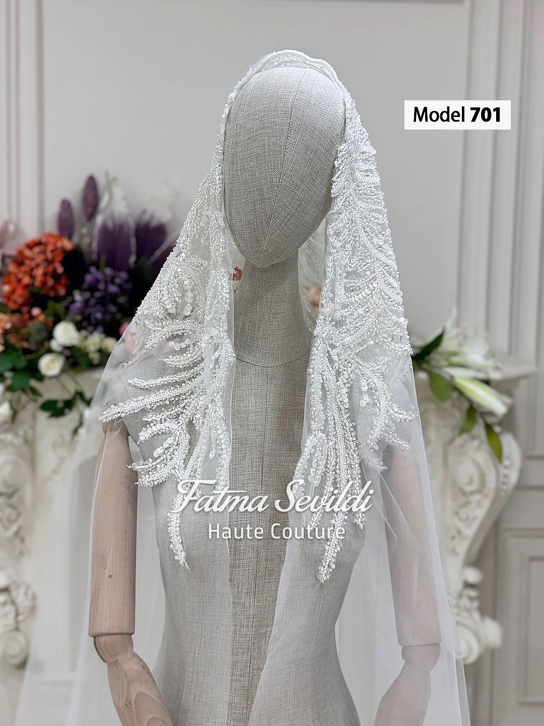 PART2 cathedral beaded lace bridal veil with floral embroidery on mannequin
