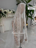 Soft white lace cathedral bridal veil with beaded floral applique