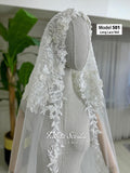 Model 501 beaded lace edge cathedral bridal veil with floral embroidery