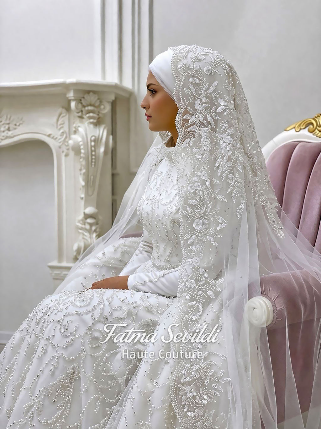 BÖLÜM 5 Boncuklu Dantel Katedral Gelinlik Duvağı, El Dikişi Aplike, Mantilla Kenar, Mütevazı Başörtüsü Seçeneği
