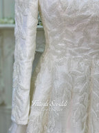 Elegant Hijab Wedding Dress, Beaded 3D Lace, High Neck, Long Sleeve A-Line Gown