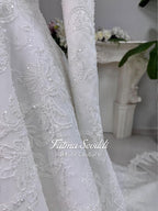 Elegant veiled hijab wedding dress with beaded lace embroidery