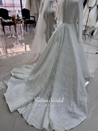 Elegant Veiled Muslim Wedding Dress, Luxury Modest Muslim Long Sleeve Lace Ball Gown