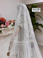 Delicate 3m beaded lace cathedral veil with glitter tulle, hand-sewn applique, hijab option from Fatma Sevildi Couture