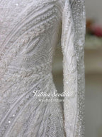 Hijab Wedding Dress, Beaded Lace High Neck Long Sleeve Modest Bridal Gown Veil