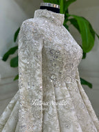 Hijab Wedding Dress, Beaded Lace Long Sleeve Modest Muslim Bridal Gown, A-Line