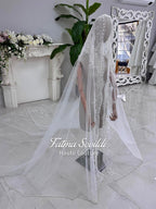 Luxury modest hijab wedding veil with beaded lace edges
