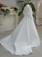 Hijab Wedding Dress with Detachable Lace Cape, Cathedral Train, Elegant Veiled Couture Gown
