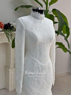 Hijab Wedding Dress with Detachable Overskirt, Veiled Luxury Modest Bridal Gown