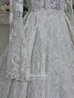Ivory Luxury Hijab Wedding Dress Veiled Beaded Lace Long Sleeve Princess Bridal Gown