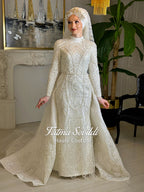 Luxury Hijab Wedding Dress, Sparkly Beaded Modest Bridal Gown, Long Sleeve
