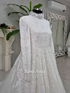 Luxury Hijab Wedding Dress Veiled Sparkle Tulle Long Sleeve Modest Bridal Gown