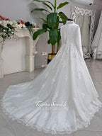 Luxury Hijab Wedding Dress Veiled Sparkle Tulle Long Sleeve Modest Bridal Gown