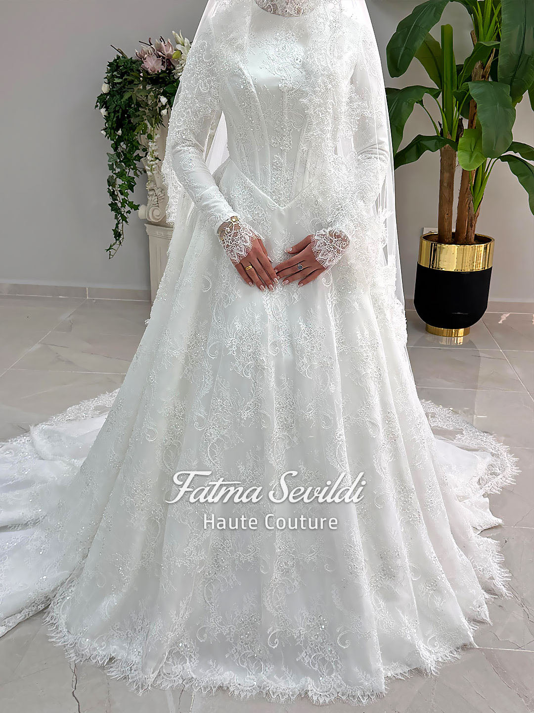 Veiled Basque Modest Wedding Dress, Long Sleeve Lace A-Line, Hijabi High Neck, Corset Bodice 36 / White Veiled Basque Modest Wedding Dress, Long Sleeve Lace A-Line, Hijabi High Neck, Corset Bodice 36 / White