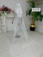 PART1 beaded lace edge cathedral bridal veil with floral embroidery