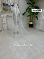PART1 beaded lace edge cathedral bridal veil with silver floral embroidery