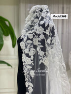PART1 beaded lace edge cathedral bridal veil with floral embroidery