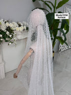 PART1 beaded lace edge cathedral bridal veil with pearl beads on mannequin