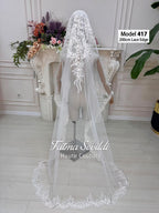 PART10 beaded lace edge cathedral bridal veil with floral embroidery
