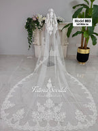 PART12 hand-sewn beaded lace 3m cathedral veil, modest bridal hijab-ready