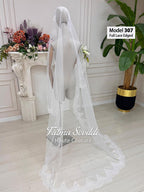 Delicate white lace PART14 cathedral veil by Fatma Sevildi, model 307