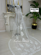 Ivory cathedral lace edge bridal veil by Fatma Sevilidi Couture with appliques