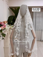 PART3 beaded lace edge cathedral bridal veil with floral embroidery
